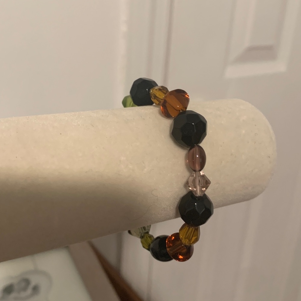 Black and Amber Brown Beaded Bracelet